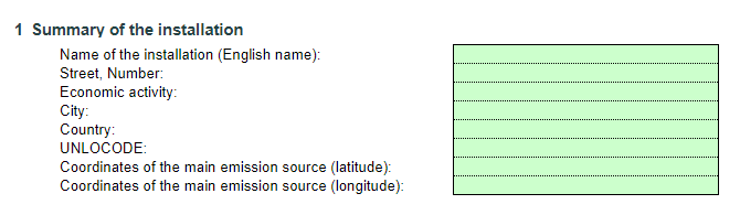 CBAM reporting template