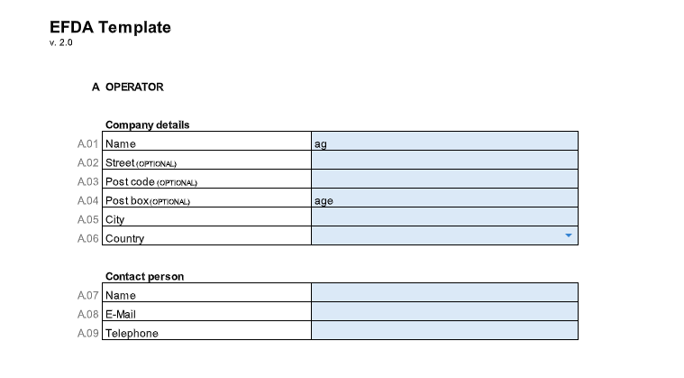 EFDA template for CBAM reporting